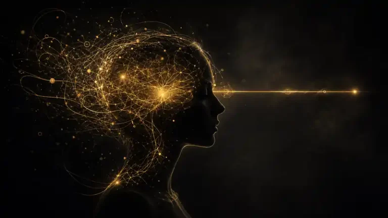 Cinematic golden neural mind image representing ADHD focus, discipline, and self-forgiveness