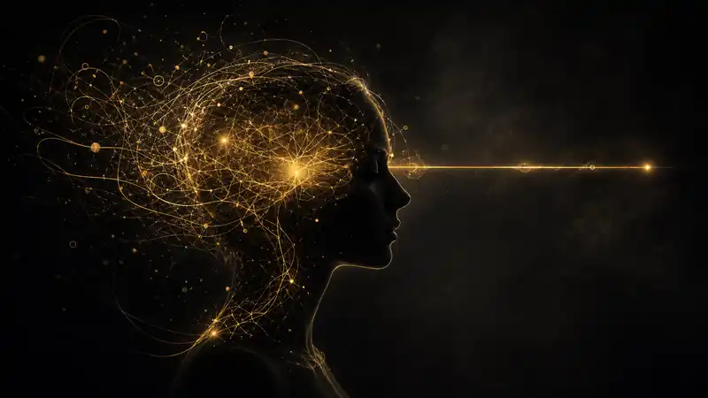 Cinematic golden neural mind image representing ADHD focus, discipline, and self-forgiveness